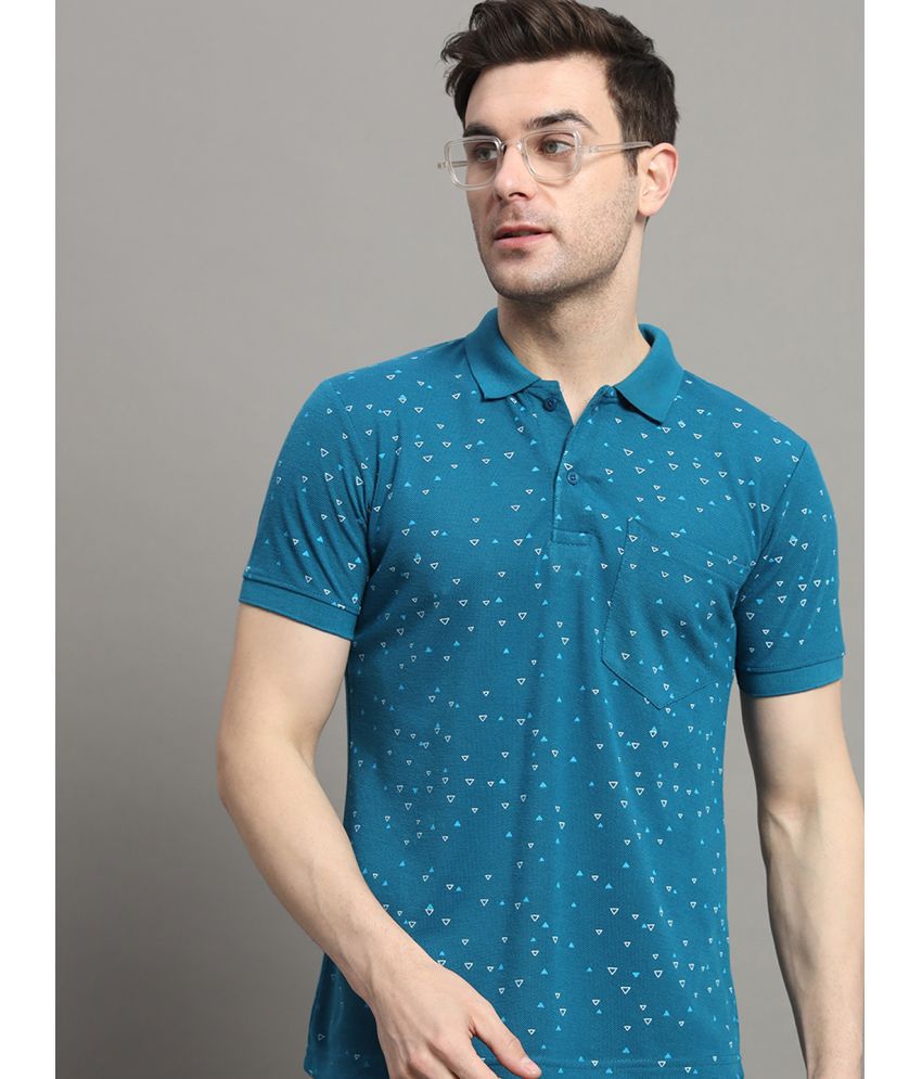     			MXN Cotton Blend Regular Fit Printed Half Sleeves Men's Polo T Shirt - Teal Blue ( Pack of 1 )