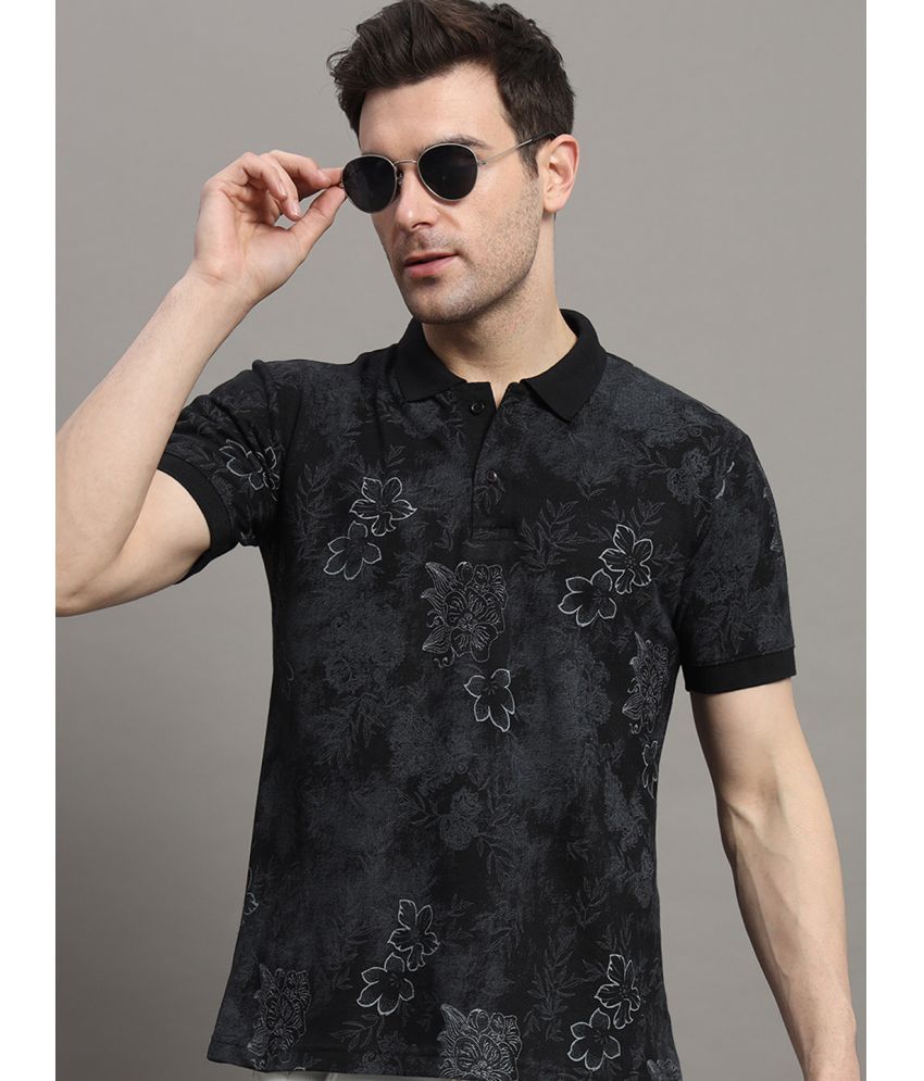     			Nyker Pack of 1 Cotton Blend Regular Fit Printed Half Sleeves Men's Polo T Shirt ( Black )