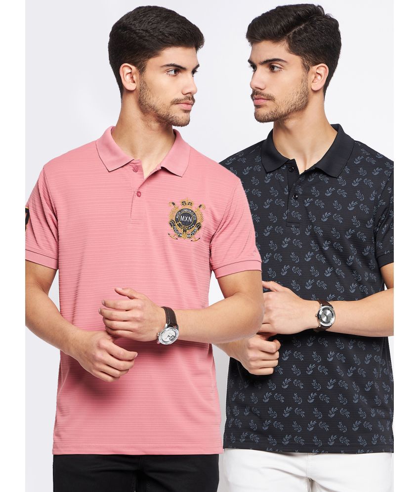     			Nyker Cotton Blend Regular Fit Solid Half Sleeves Men's Polo T Shirt - Peach ( Pack of 2 )