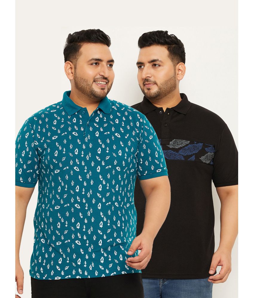     			Nyker Cotton Blend Regular Fit Printed Half Sleeves Men's Polo T Shirt - Teal Blue ( Pack of 2 )