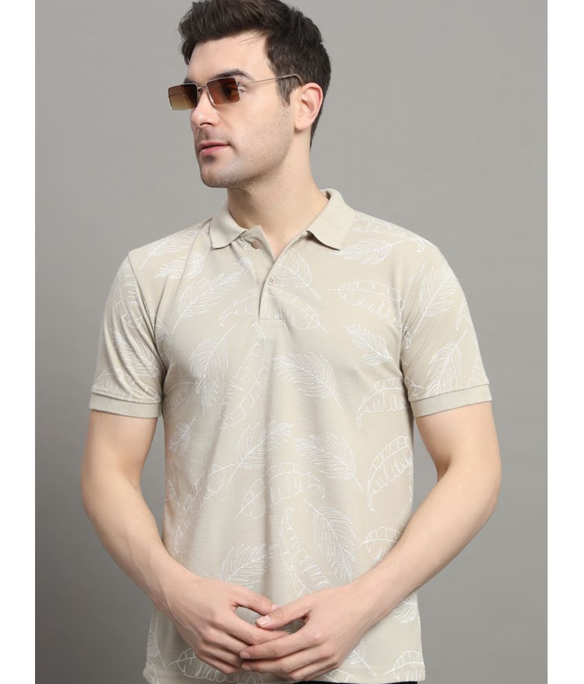     			Nyker Cotton Blend Regular Fit Printed Half Sleeves Men's Polo T Shirt - Beige ( Pack of 1 )