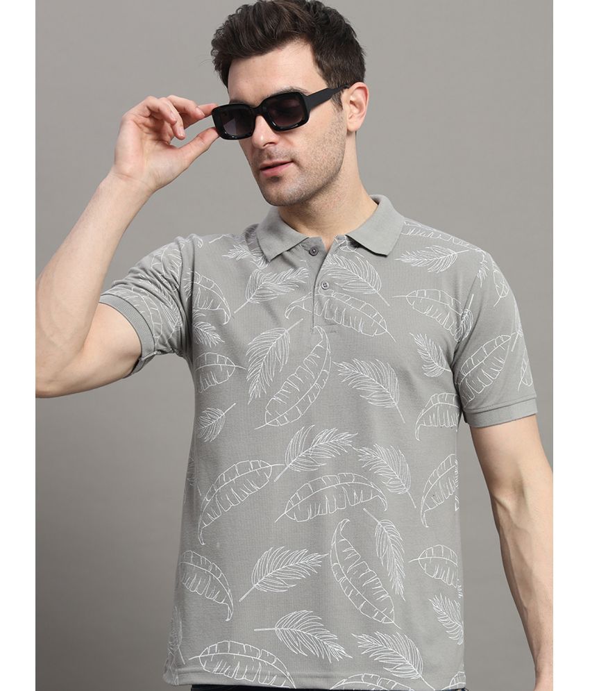     			Nyker Cotton Blend Regular Fit Printed Half Sleeves Men's Polo T Shirt - Grey ( Pack of 1 )