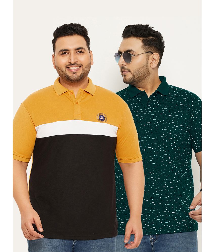     			Nyker Cotton Blend Regular Fit Colorblock Half Sleeves Men's Polo T Shirt - Yellow ( Pack of 2 )