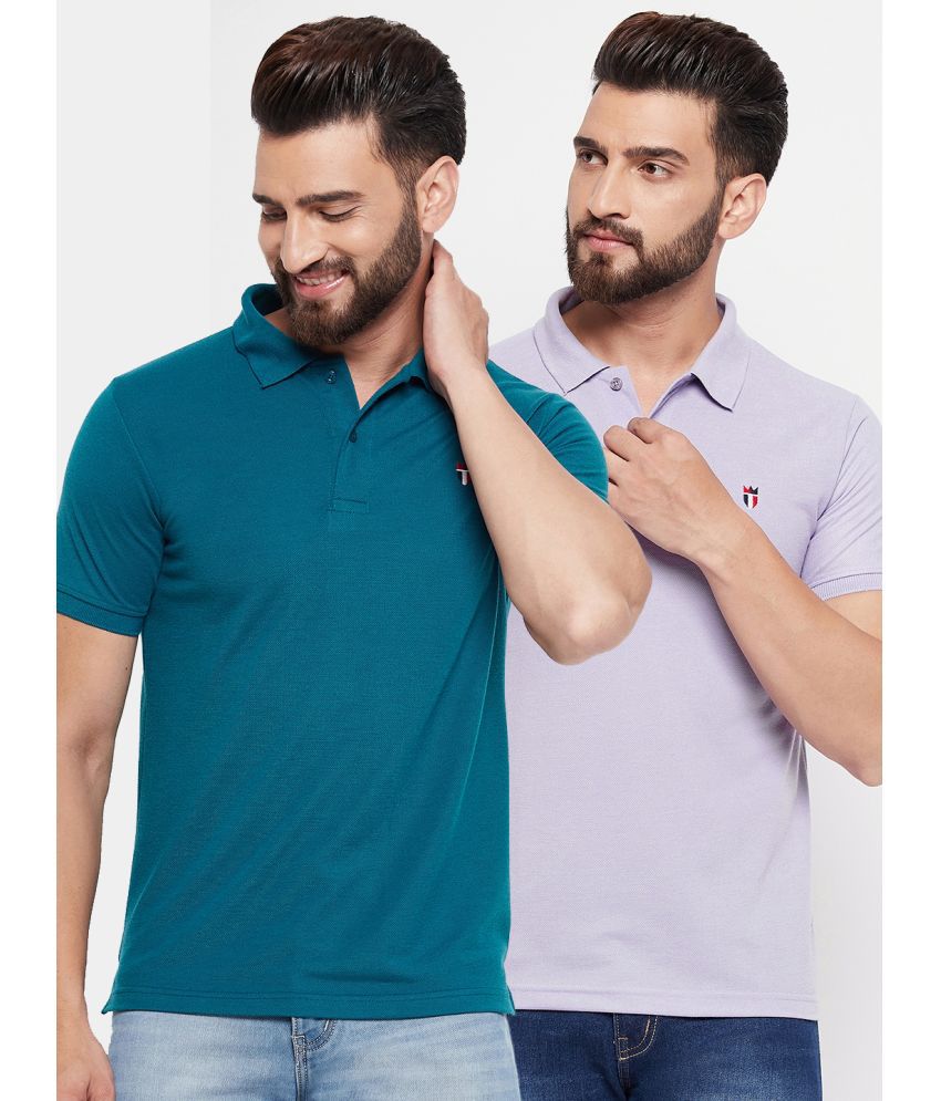     			Nyker Cotton Blend Regular Fit Solid Half Sleeves Men's Polo T Shirt - Melange Blue ( Pack of 2 )