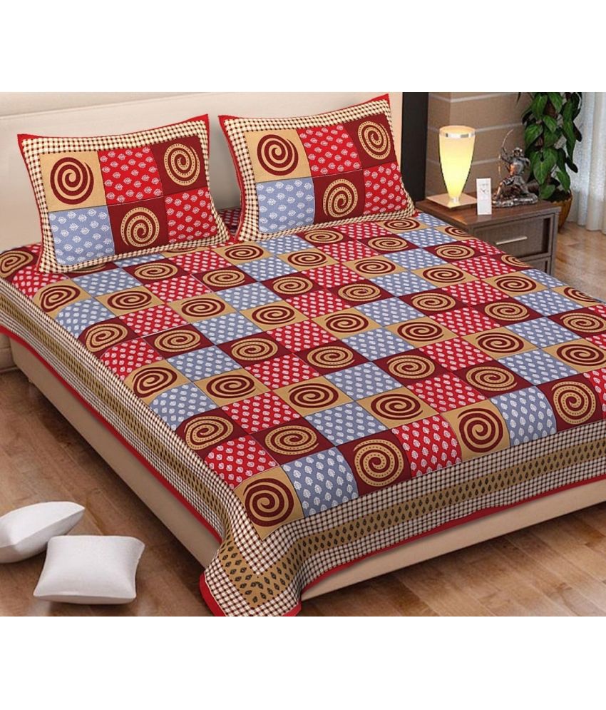     			Angvarnika Cotton Abstract Printed 1 Double Bedsheet with 2 Pillow Covers - Red