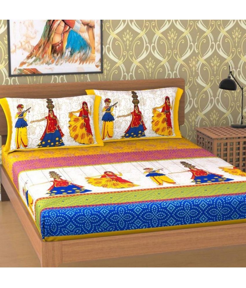     			Angvarnika Cotton People 1 Double Bedsheet with 2 Pillow Covers - Multicolor