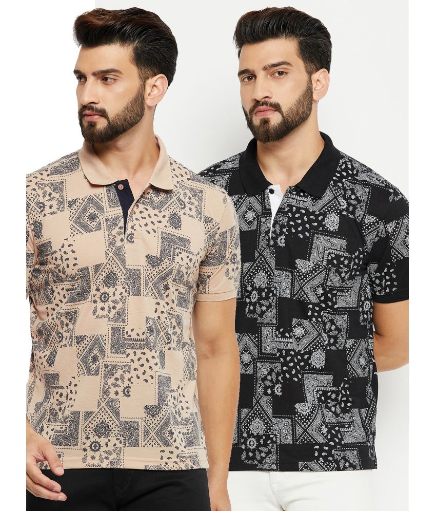     			XFOX Cotton Blend Regular Fit Printed Half Sleeves Men's Polo T Shirt - Black ( Pack of 2 )