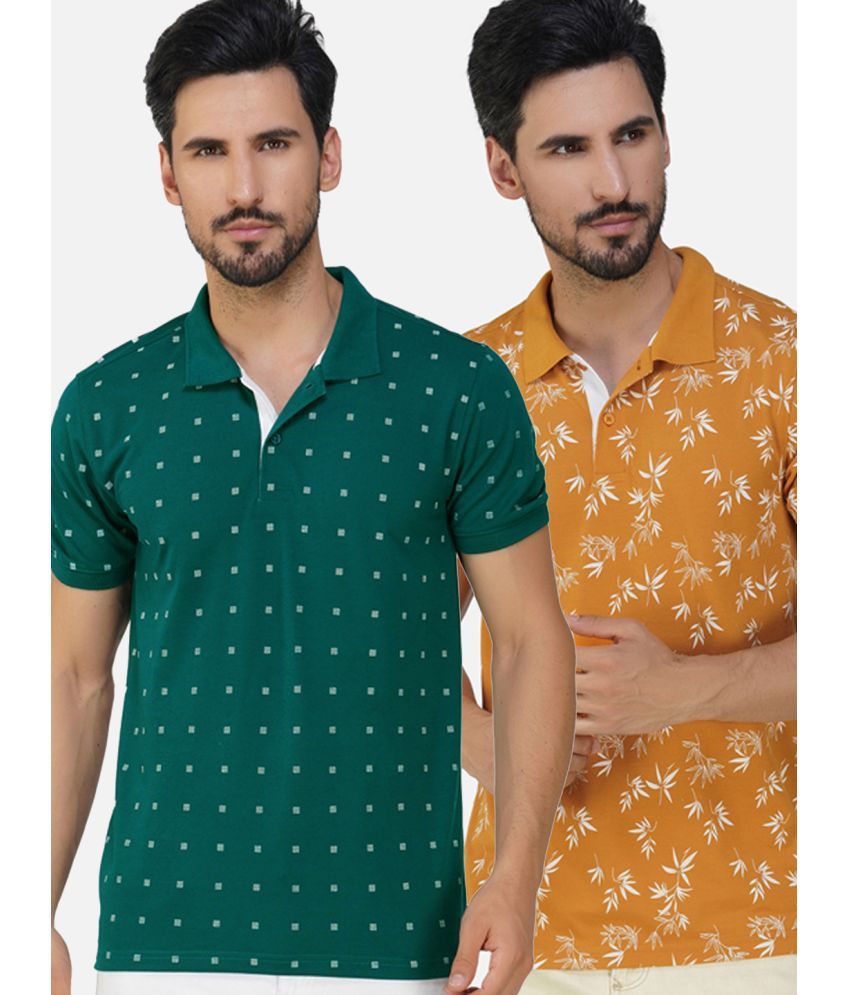     			XFOX Cotton Blend Regular Fit Printed Half Sleeves Men's Polo T Shirt - Gold ( Pack of 2 )