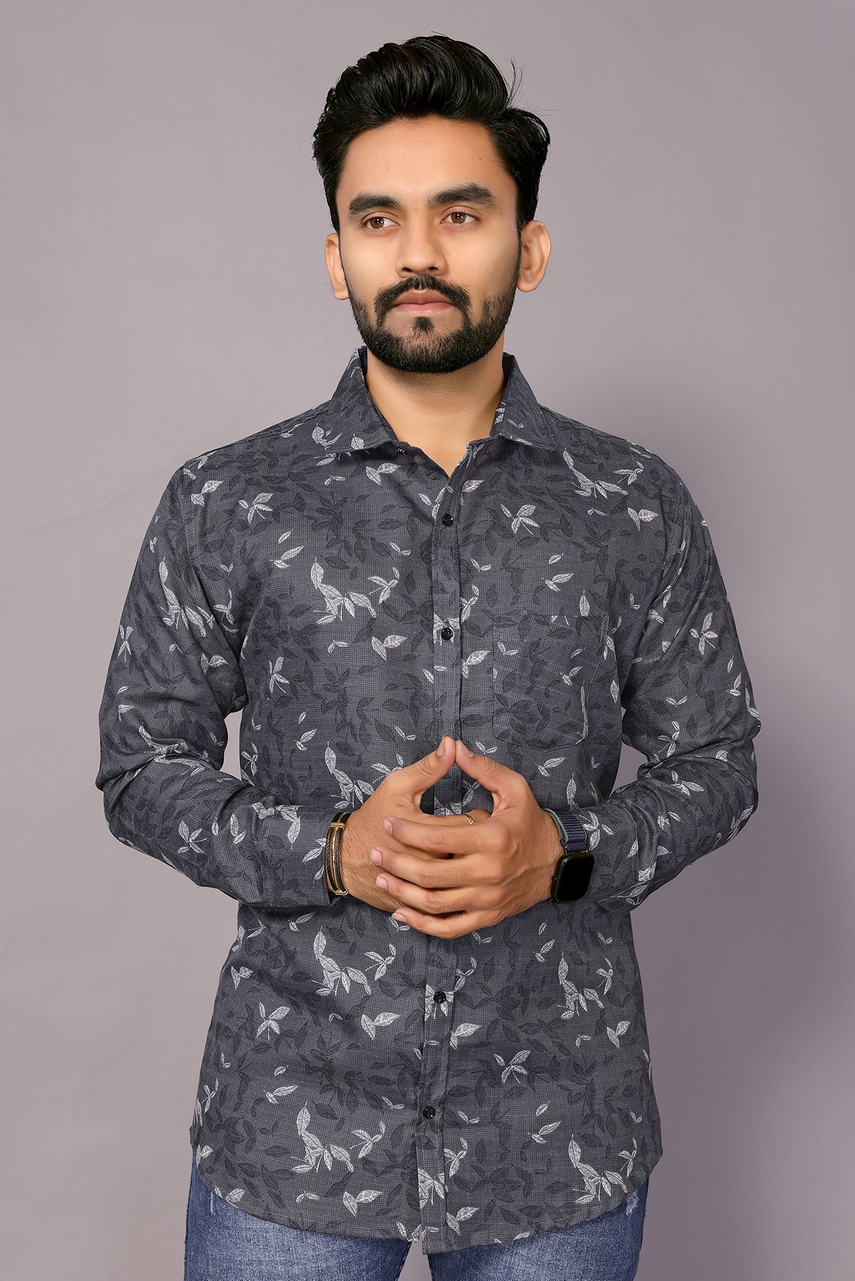     			Kashvi Cotton Blend Regular Fit Printed Full Sleeves Men's Casual Shirt - Grey ( Pack of 1 )