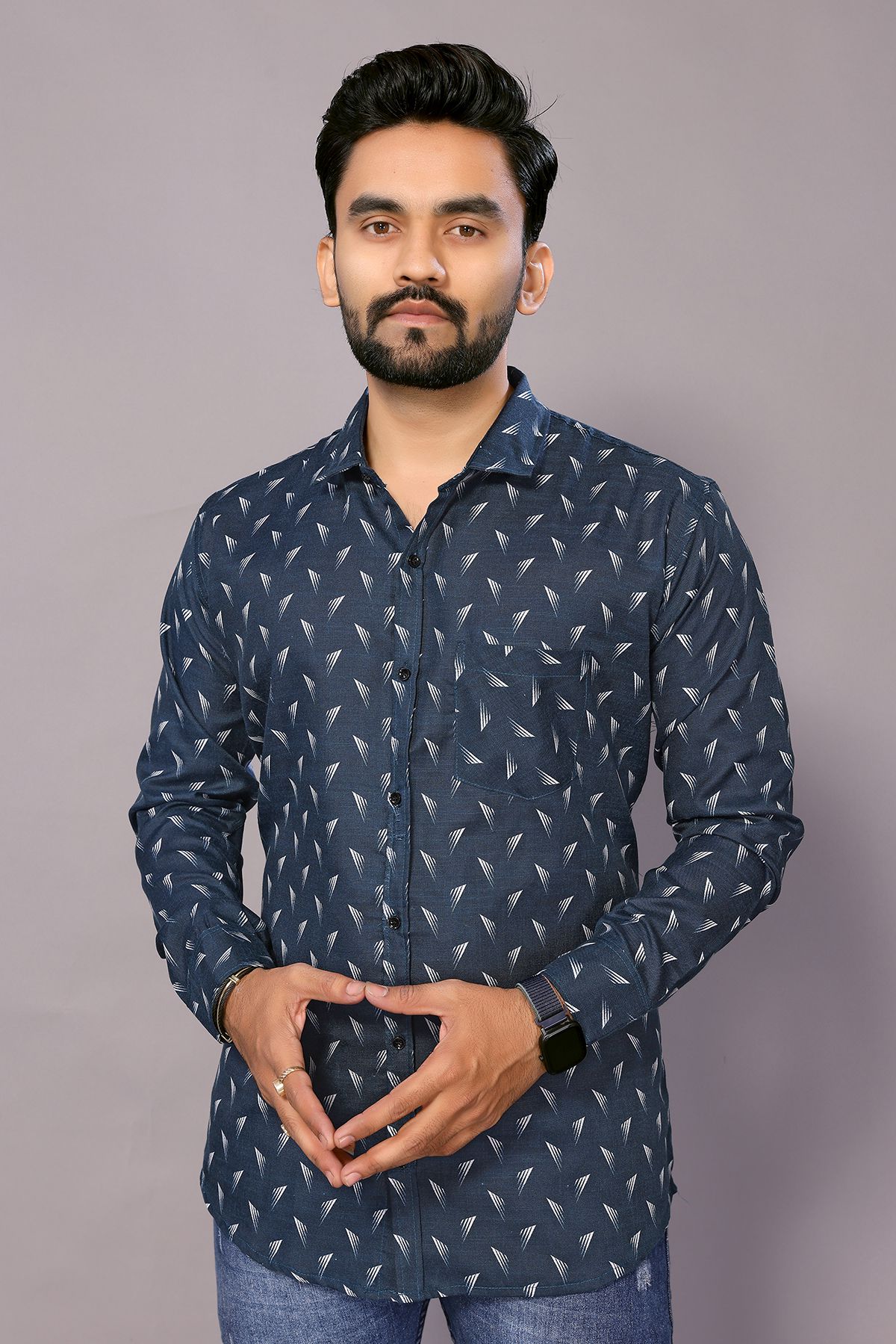     			Kashvi Cotton Blend Regular Fit Printed Full Sleeves Men's Casual Shirt - Blue ( Pack of 1 )