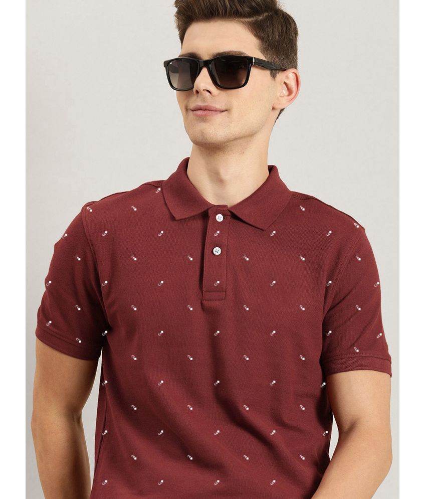     			Merriment Cotton Blend Regular Fit Printed Half Sleeves Men's Polo T Shirt - Maroon ( Pack of 1 )