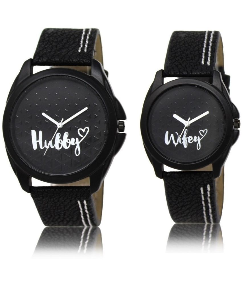     			Newman Black Leather Analog Couple's Watch