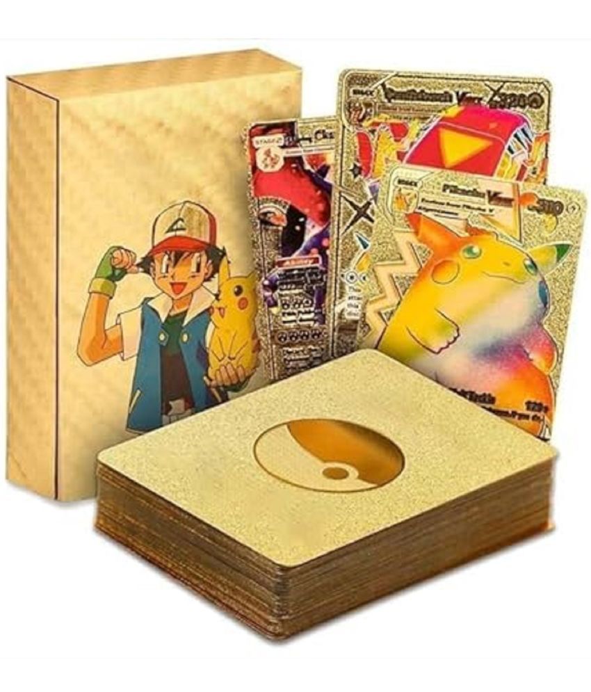     			Pook-emon 55 PCS GoldFoil Card Assorted Cards TCG Deck Box - V Series Cards Vmax GX Rare Golden Cards and Common-Rare Mystery Card (55, Gold)