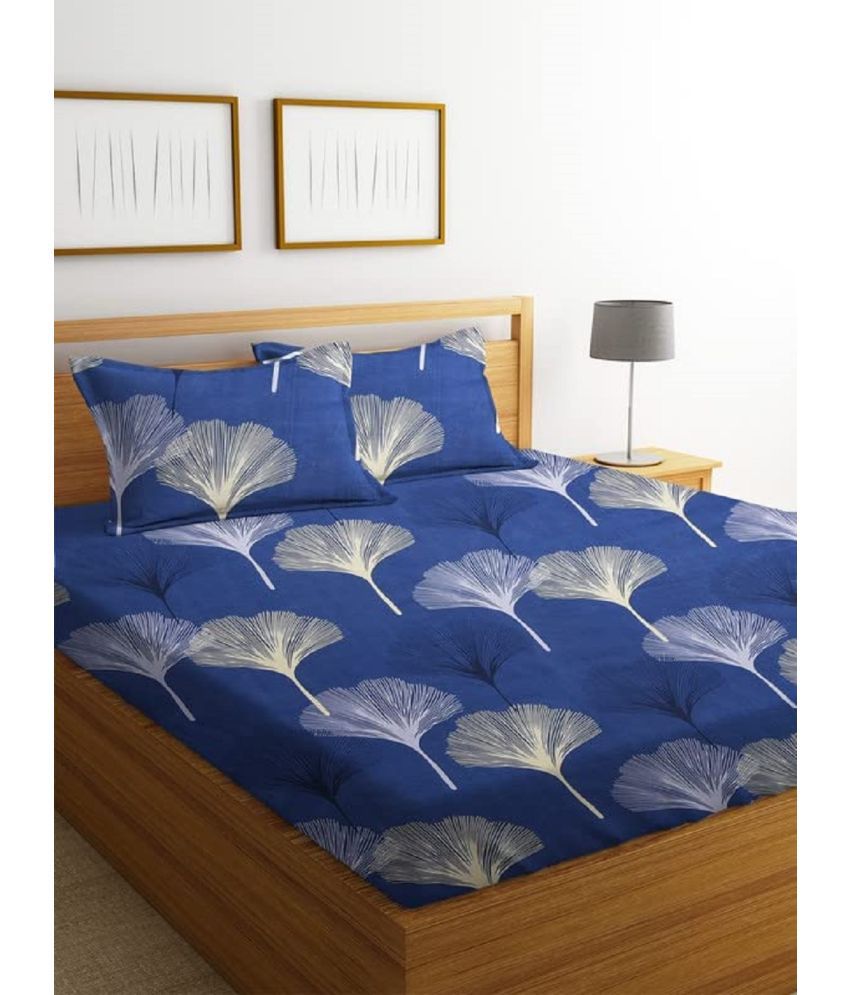     			VORDVIGO Glace Cotton Floral 1 Double Bedsheet with 2 Pillow Covers - Dark Blue