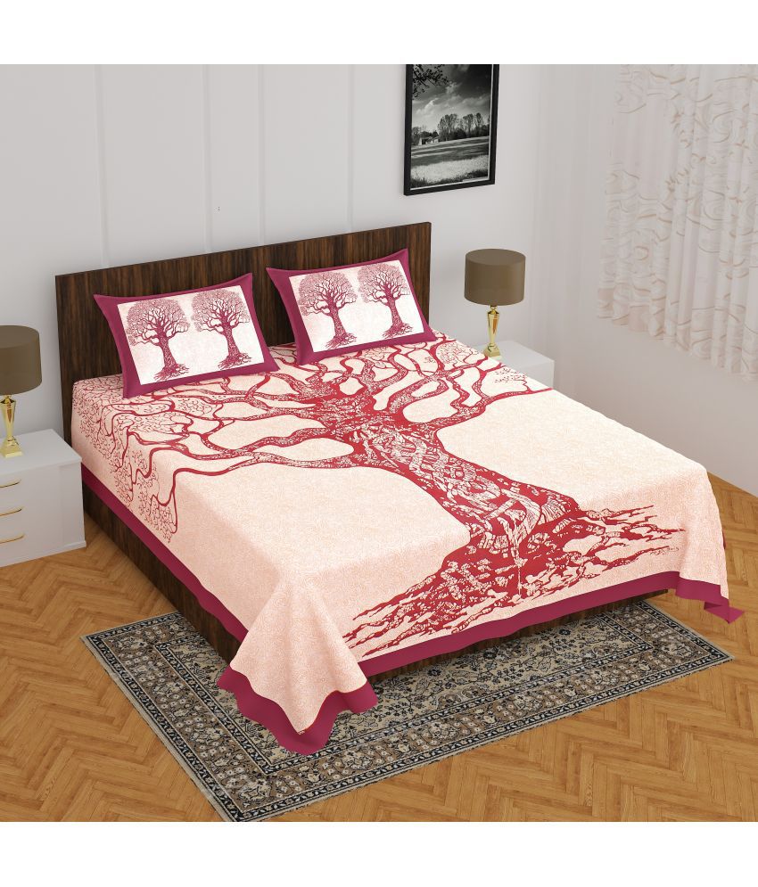     			Angvarnika Cotton Nature 1 Double Bedsheet with 2 Pillow Covers - Maroon