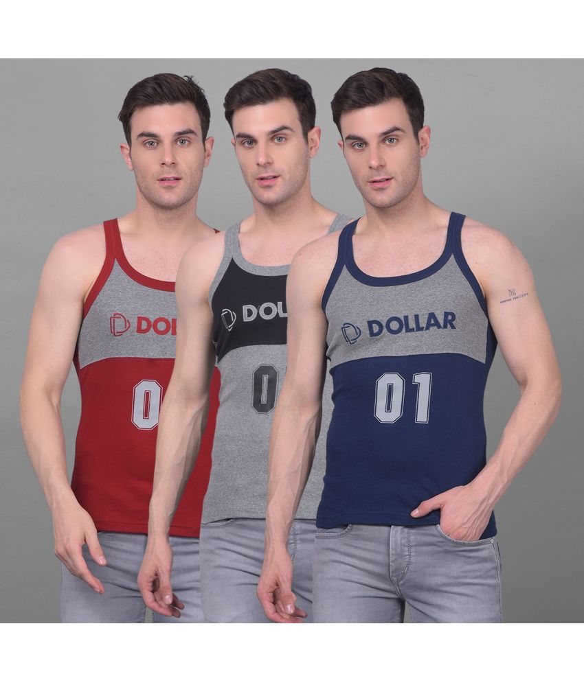     			Dollar Bigboss Navy Printed Cotton Blend Men Vest (Pack of 3)