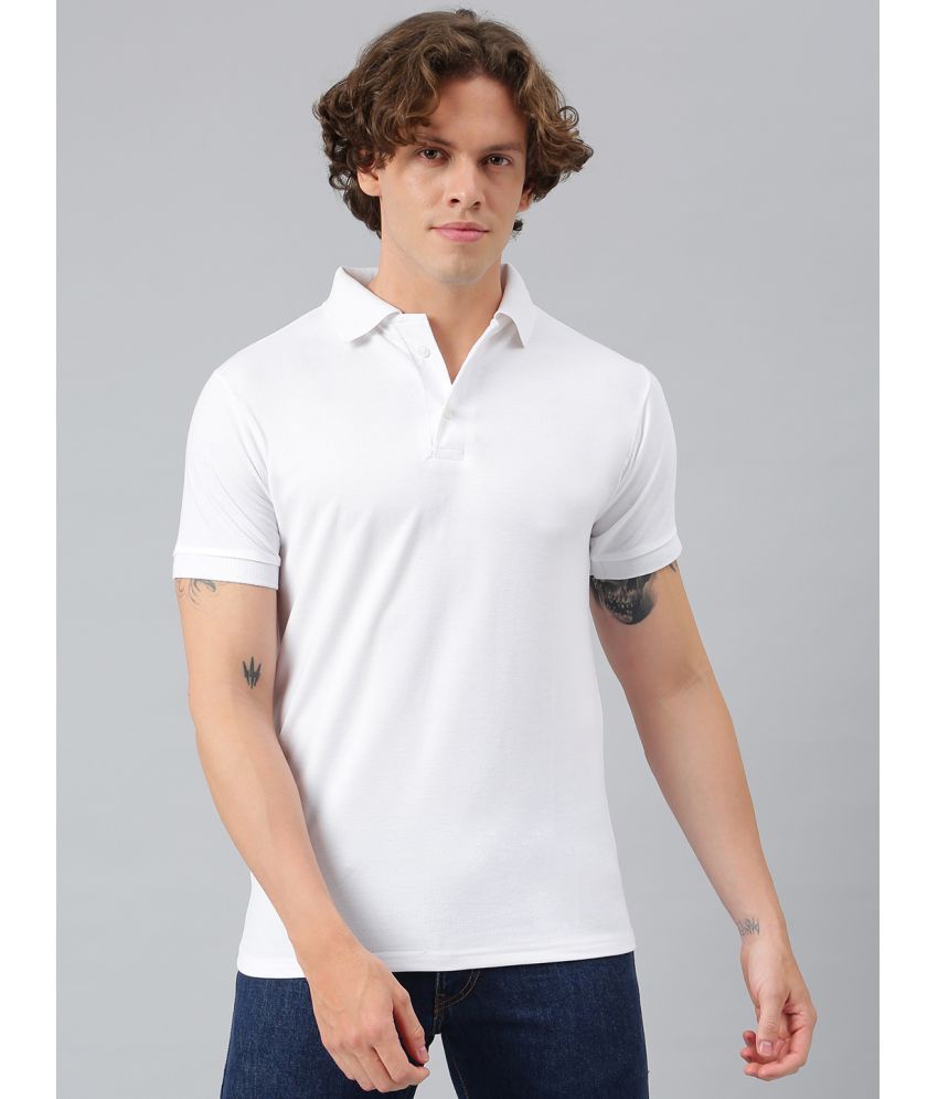     			Flamboyant Cotton Regular Fit Solid Half Sleeves Men's Polo T Shirt - White ( Pack of 1 )