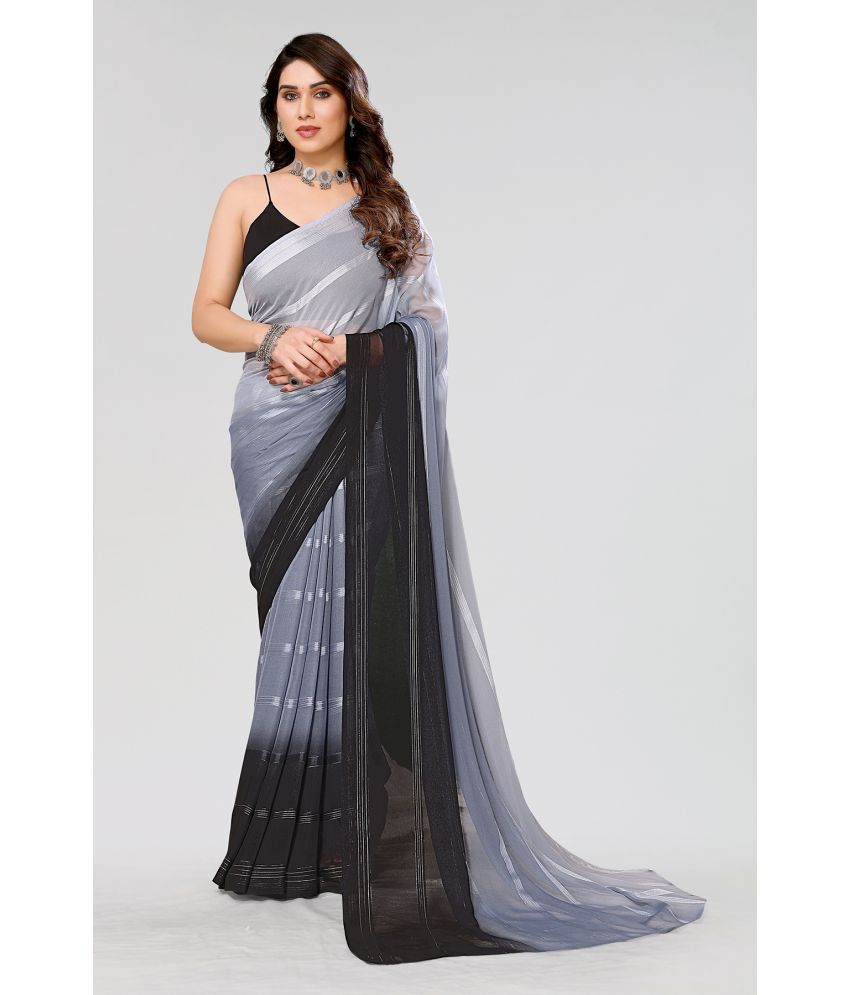     			Kashvi Sarees Georgette Striped Saree Without Blouse Piece - Grey ( Pack of 1 )