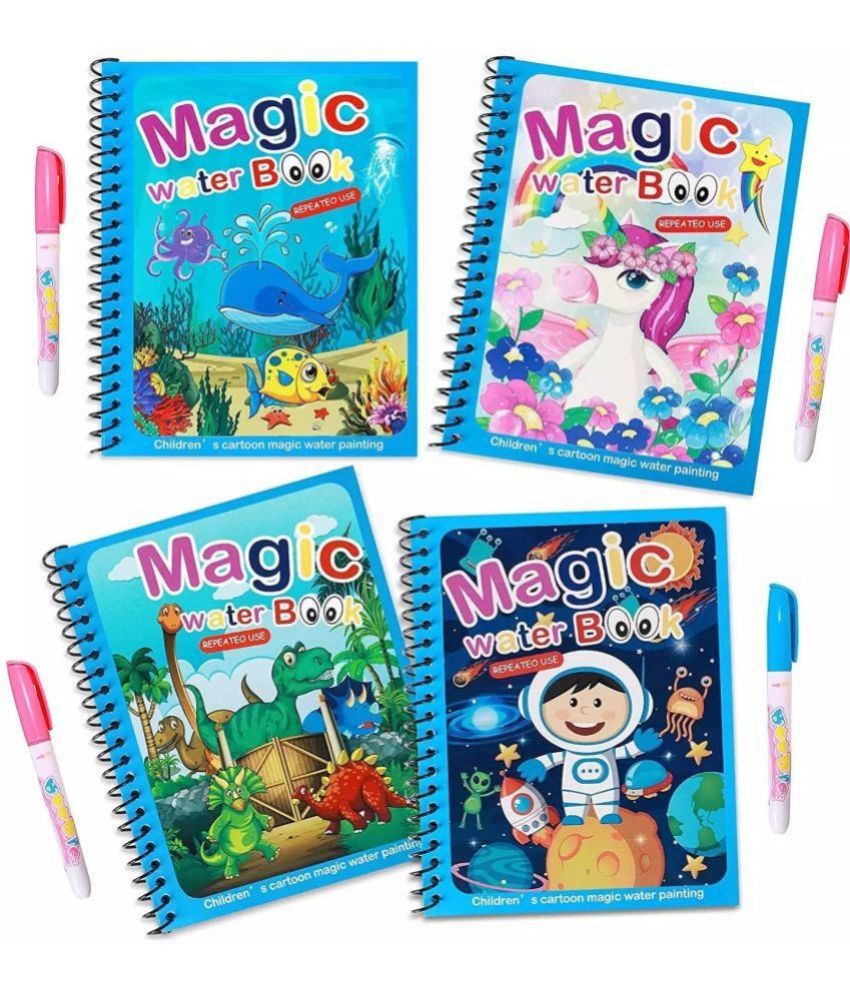     			Magic Water Book Kids (Pack of 4), Magic Doodle Pen Kids Coloring Doodle Drawing Board Games Child Educational Toy Magic Book