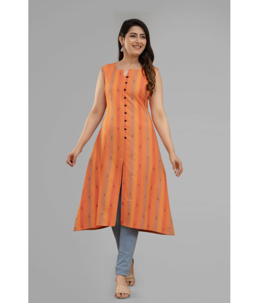     			Parastri Cotton Striped Front Slit Women's Kurti - Orange ( Pack of 1 )