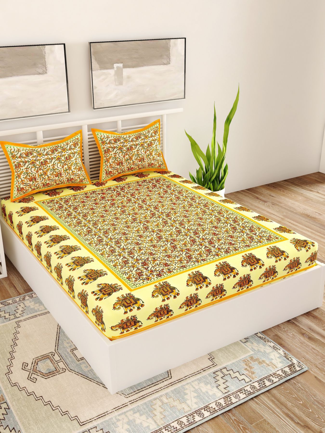     			UniqChoice 100 Percentage Cotton Rajasthani Traditional Printed Double Bedsheet With 2 Pillow Cover