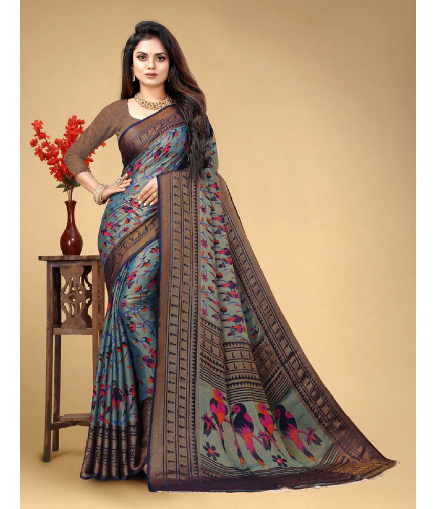     			KAPIL FASHION Art Silk Printed Saree With Blouse Piece - Blue ( Pack of 1 )