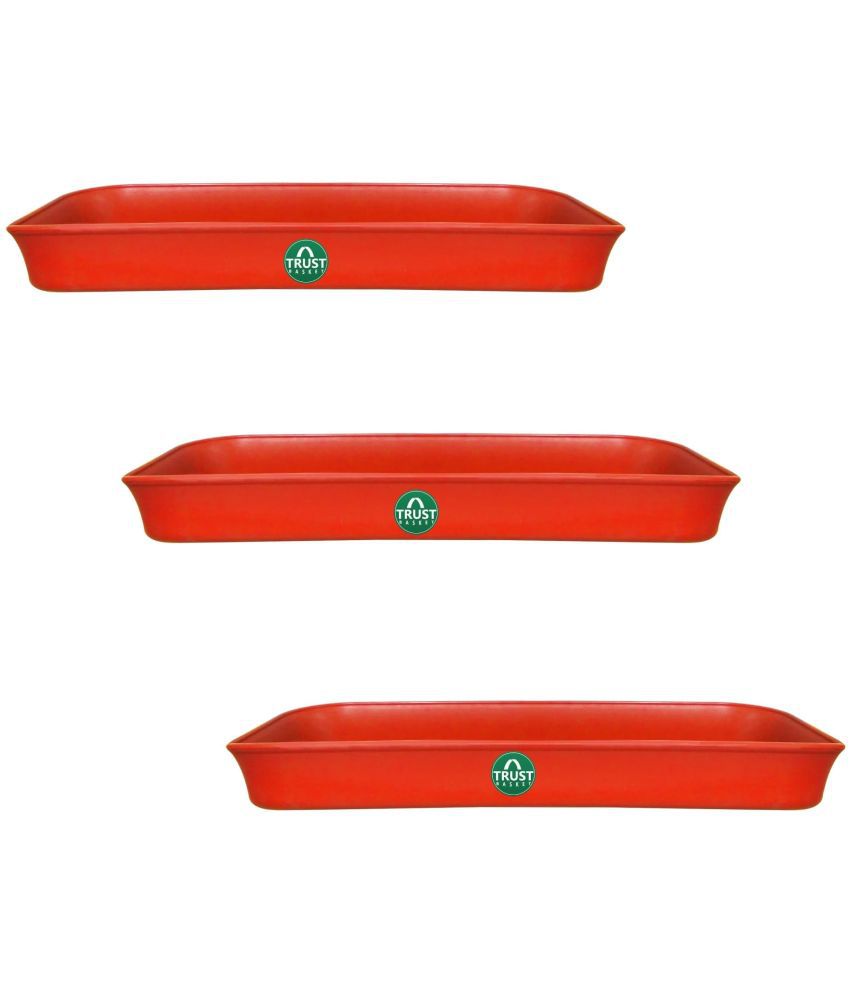     			TrustBasket UV Treated 12 inch Rectangular Bottom Tray Saucer - Terracotta Color - Set of 3