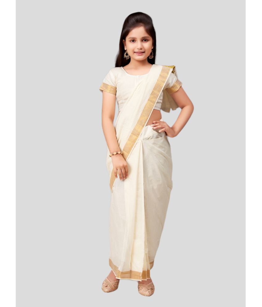     			Aarika - Cream Cotton Girls Saree ( Pack of 1 )