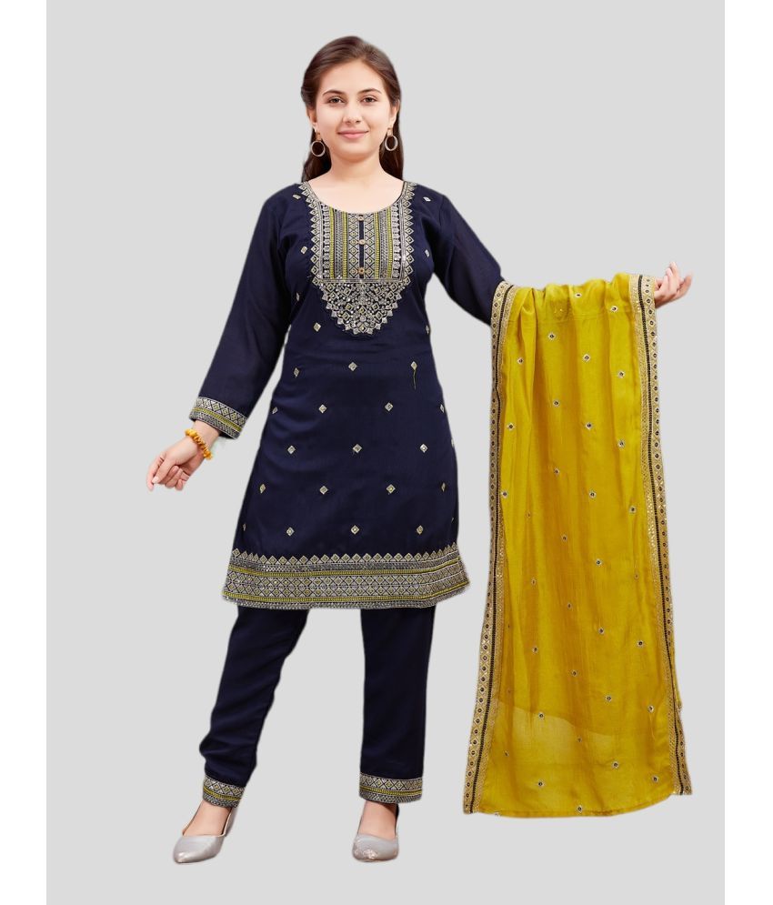     			Aarika Girls Silk Kurta and Pant Set ( Pack of 1 , Navy )