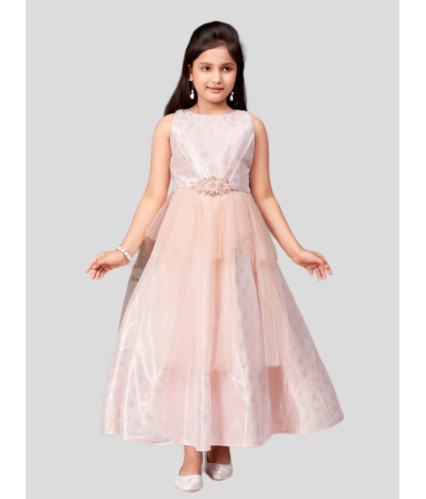     			Aarika Peach Net Girls Fit And Flare Dress ( Pack of 1 )