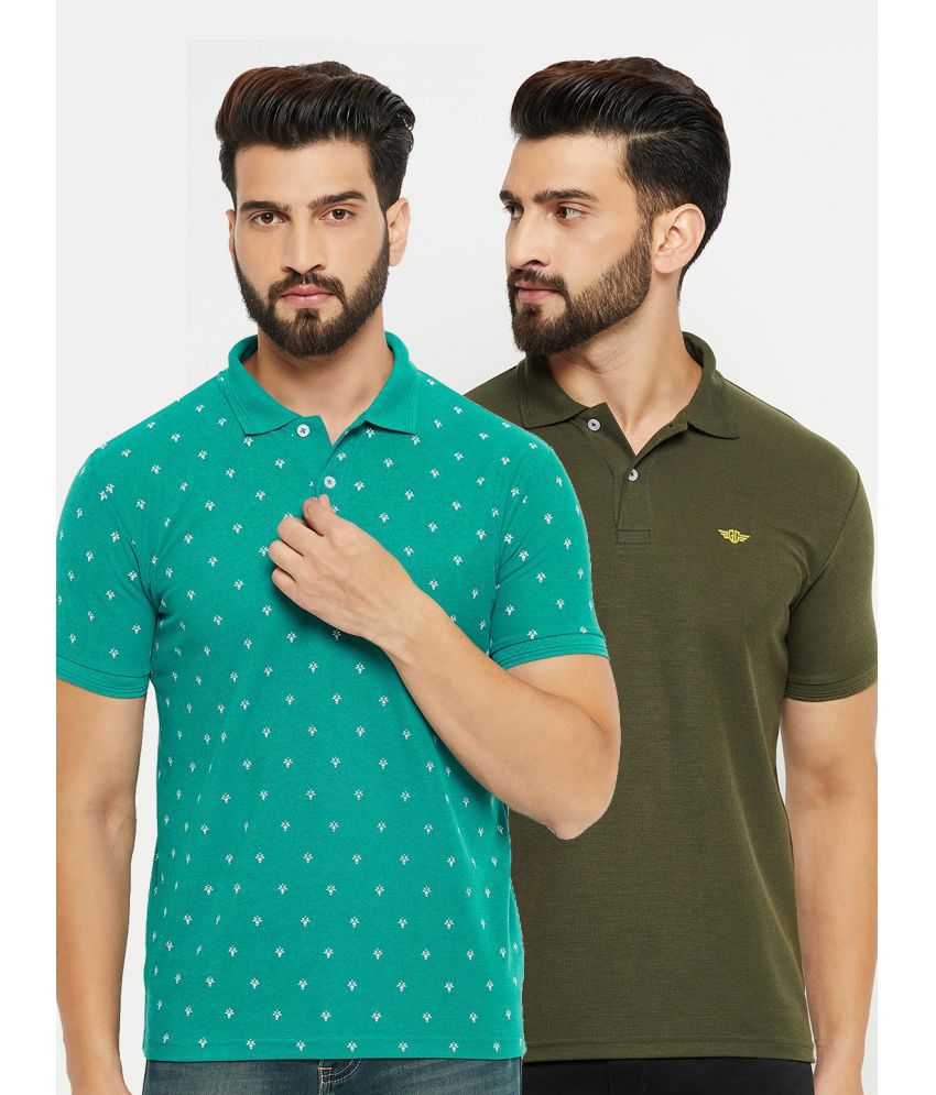     			GET GOLF Cotton Blend Regular Fit Printed Half Sleeves Men's Polo T Shirt - Lime Green ( Pack of 2 )
