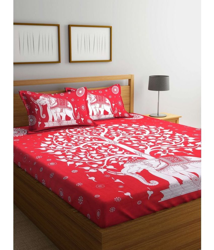     			Uniqchoice Cotton Animal 1 Double Bedsheet with 2 Pillow Covers - Red