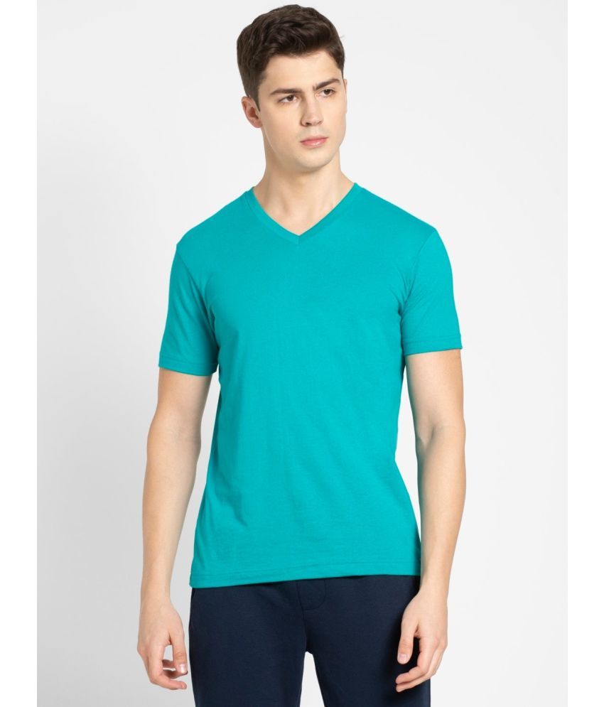     			Jockey 2726 Men's Super Combed Cotton Rich Solid V Neck Half Sleeve T-Shirt - Deep Atlantis