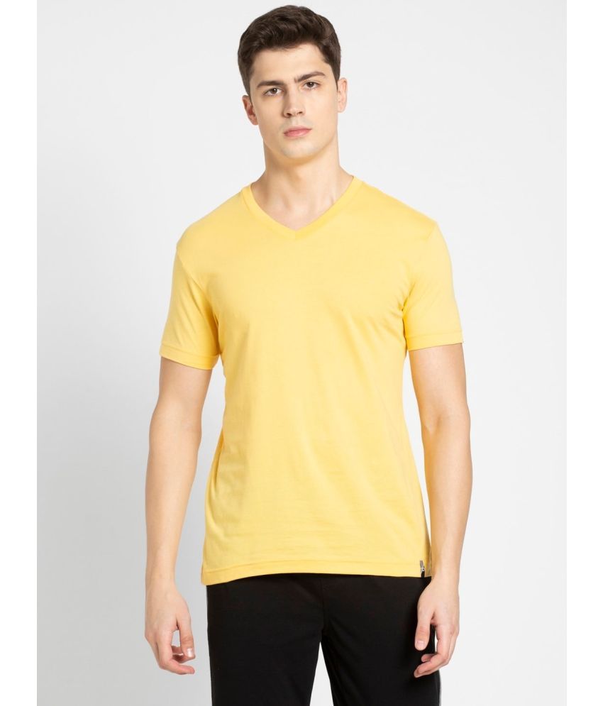     			Jockey 2726 Men's Super Combed Cotton Rich Solid V Neck Half Sleeve T-Shirt - Corn Silk