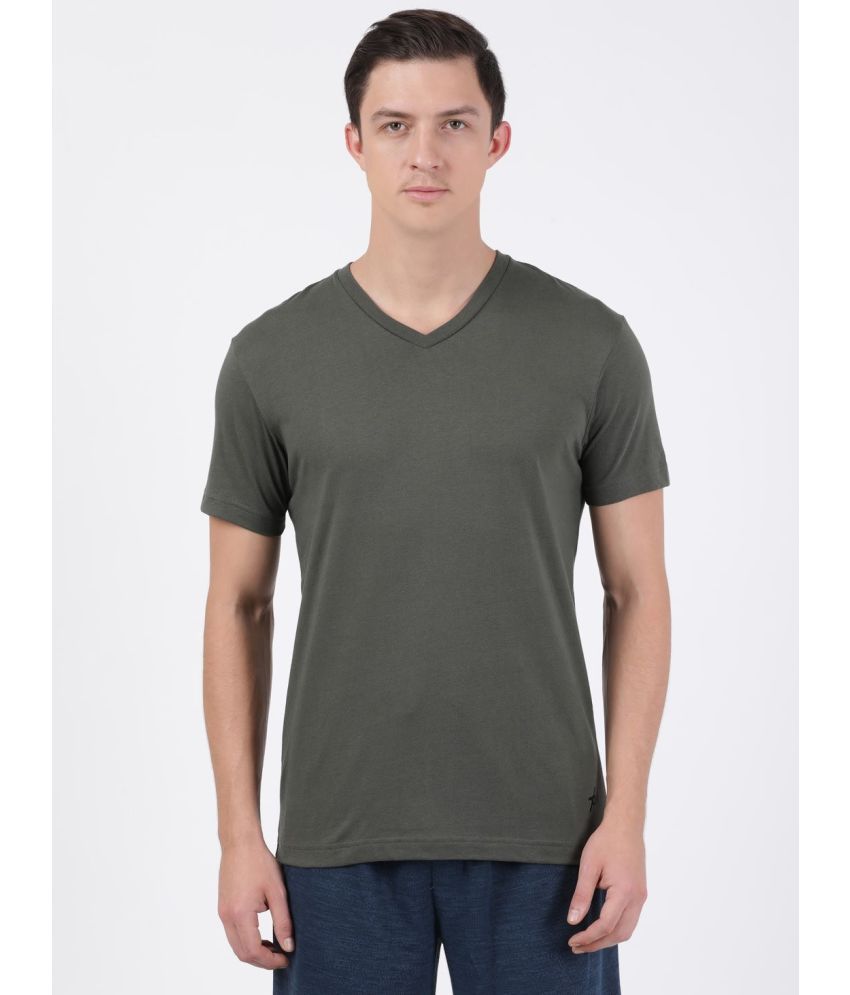     			Jockey 2726 Men's Super Combed Cotton Rich Solid V Neck Half Sleeve T-Shirt - Deep Olive