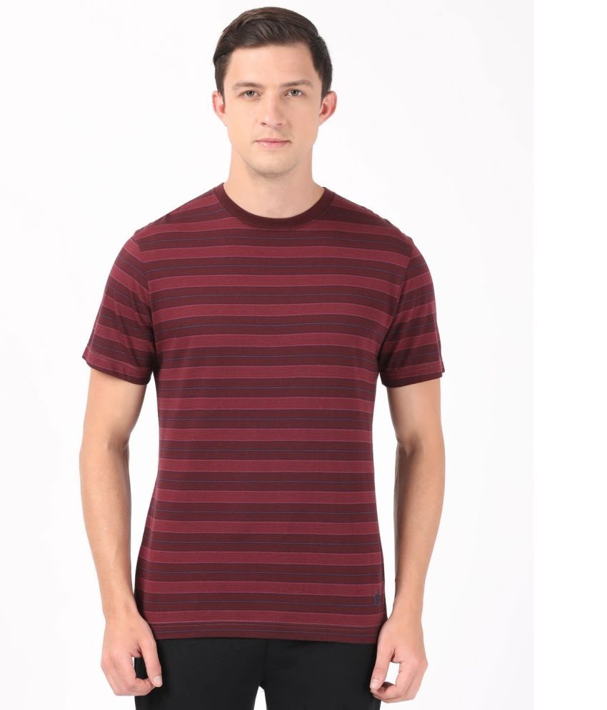     			Jockey 2715 Men's Super Combed Cotton Rich Striped Round Neck T-Shirt - Mauve Wine & Burgundy & Navy