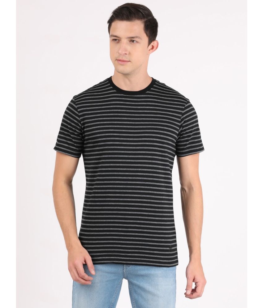     			Jockey 2715 Men's Super Combed Cotton Rich Striped Round Neck T-Shirt - Black & Charcoal Melange