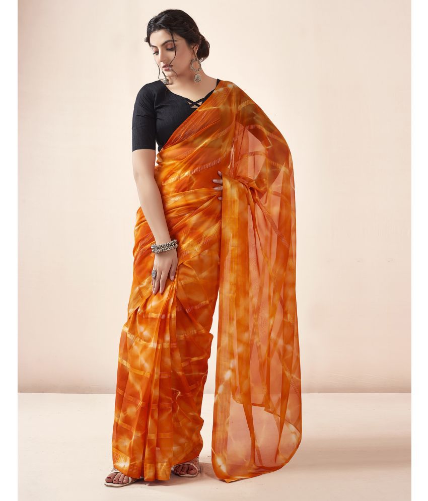     			Satrani Georgette Printed Saree With Blouse Piece - Orange ( Pack of 1 )