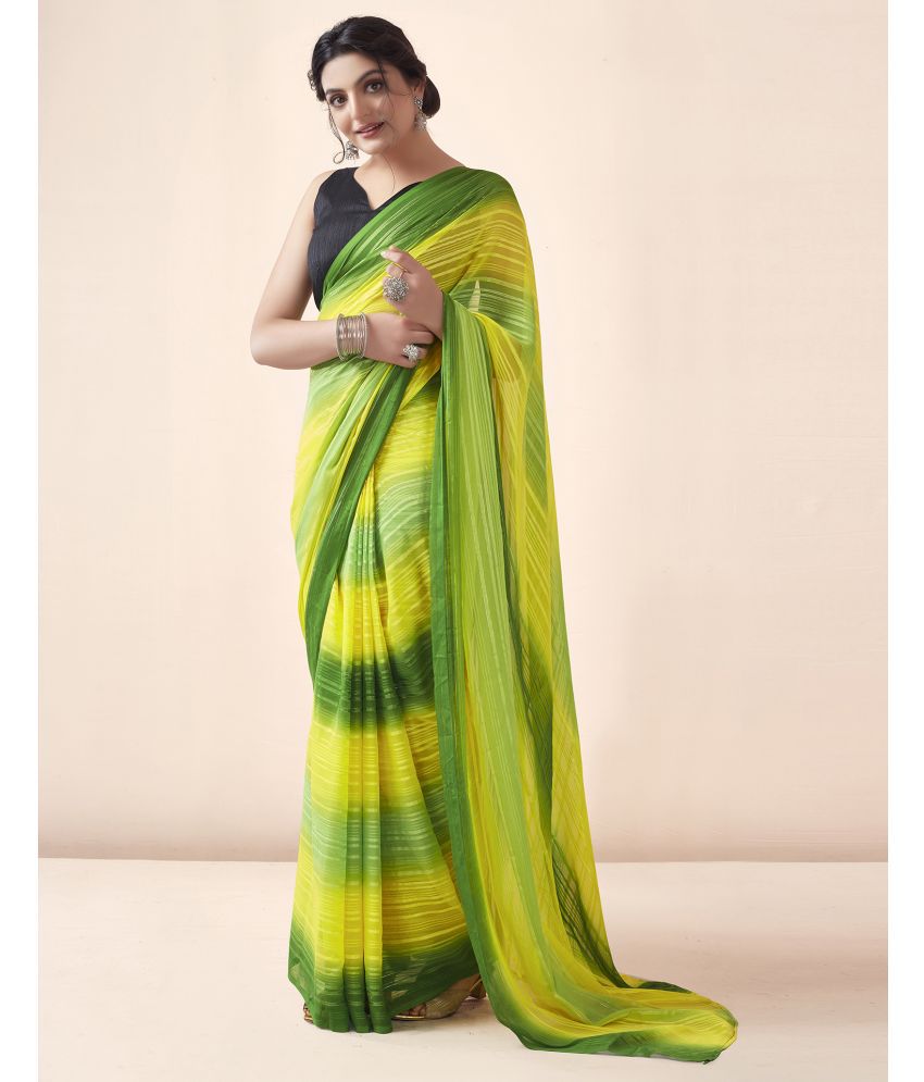     			Satrani Georgette Printed Saree With Blouse Piece - Light Green ( Pack of 1 )