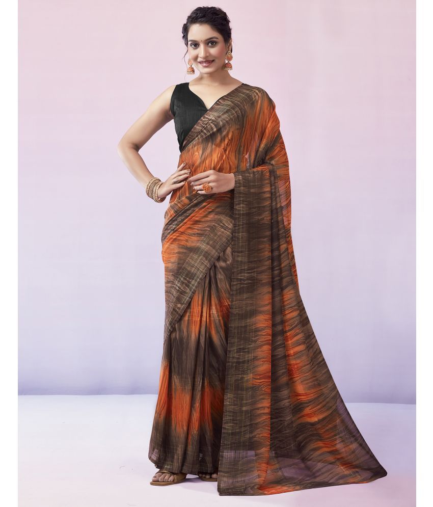     			Satrani Georgette Printed Saree With Blouse Piece - Brown ( Pack of 1 )