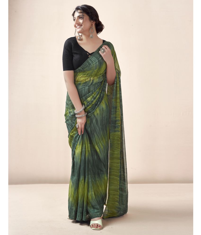     			Satrani Georgette Printed Saree With Blouse Piece - Green ( Pack of 1 )