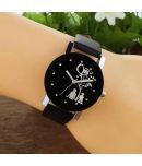 acnos Black Leather Analog Womens Watch