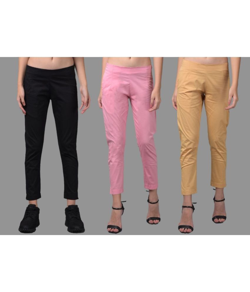     			Dollar Missy Multi Color Cotton Blend Slim Women's Casual Pants ( Pack of 3 )