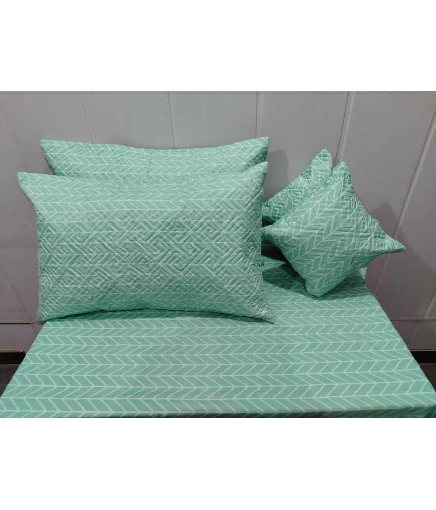     			JBTC cotton floral Bedding Set 1 Bedsheet with Pillow covers and cushions - green