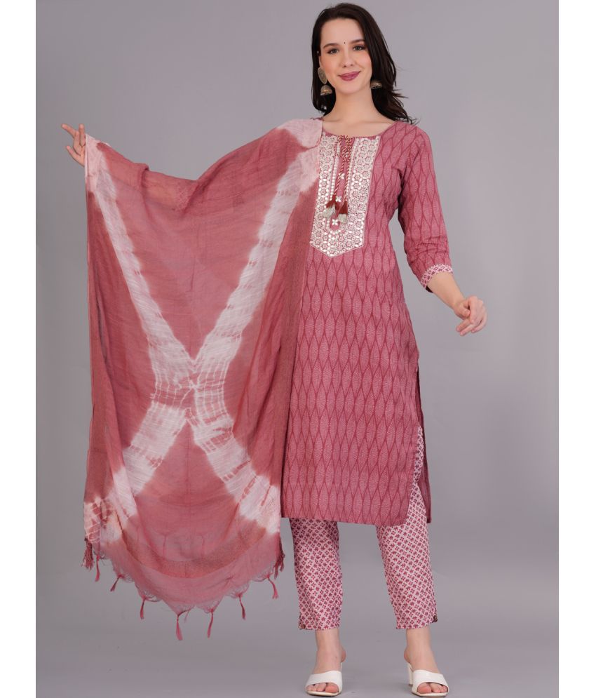     			JC4U Cotton Embroidered Kurti With Pants Women's Stitched Salwar Suit - Pink ( Pack of 1 )