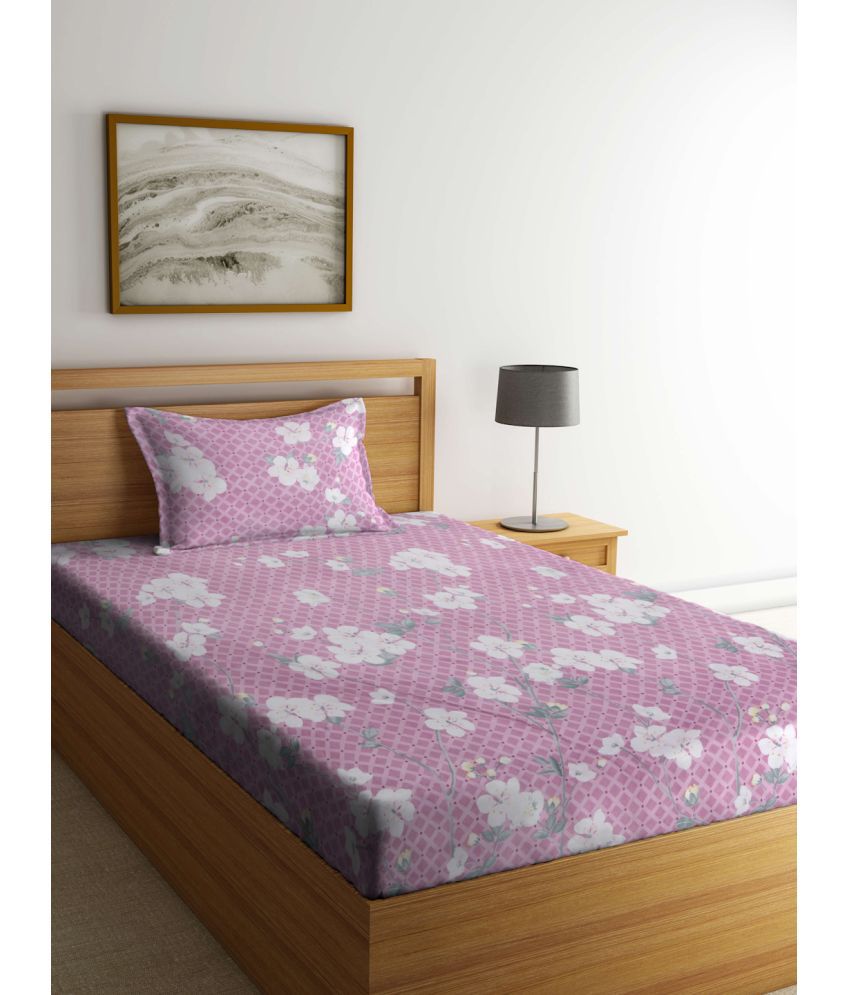     			Klotthe Poly Cotton Floral 1 Single Bedsheet with 1 Pillow Cover - Purple