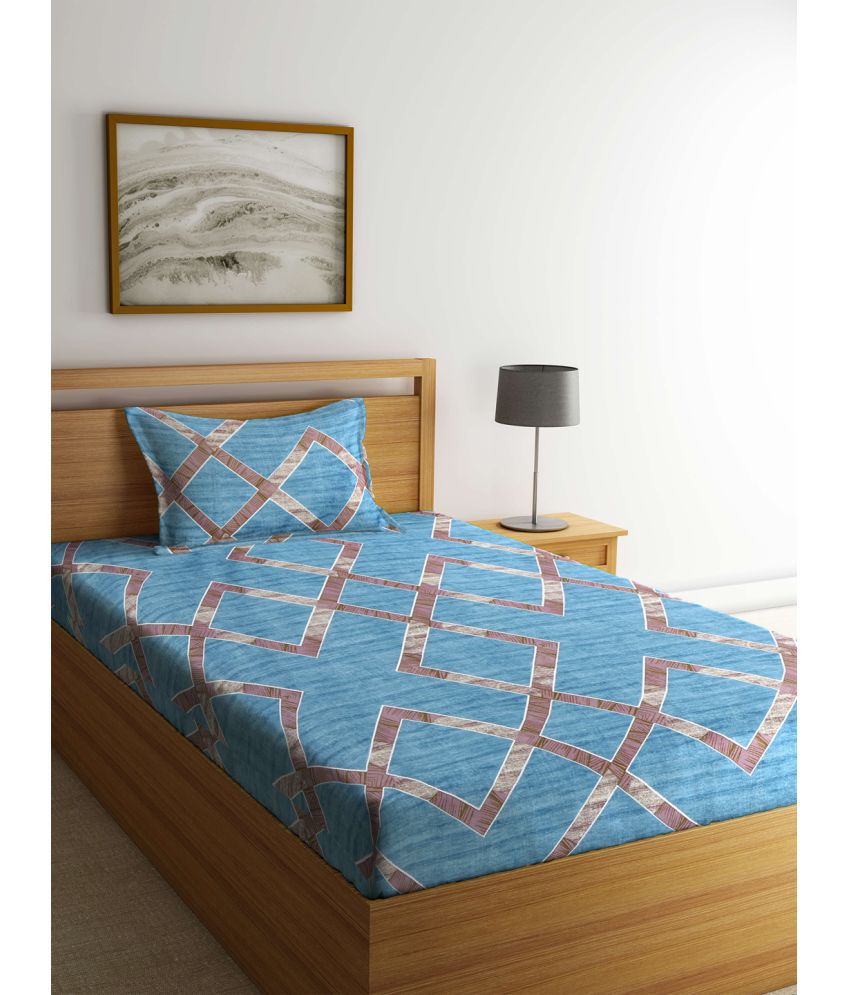     			Klotthe Poly Cotton Geometric 1 Single Bedsheet with 1 Pillow Cover - Turquoise