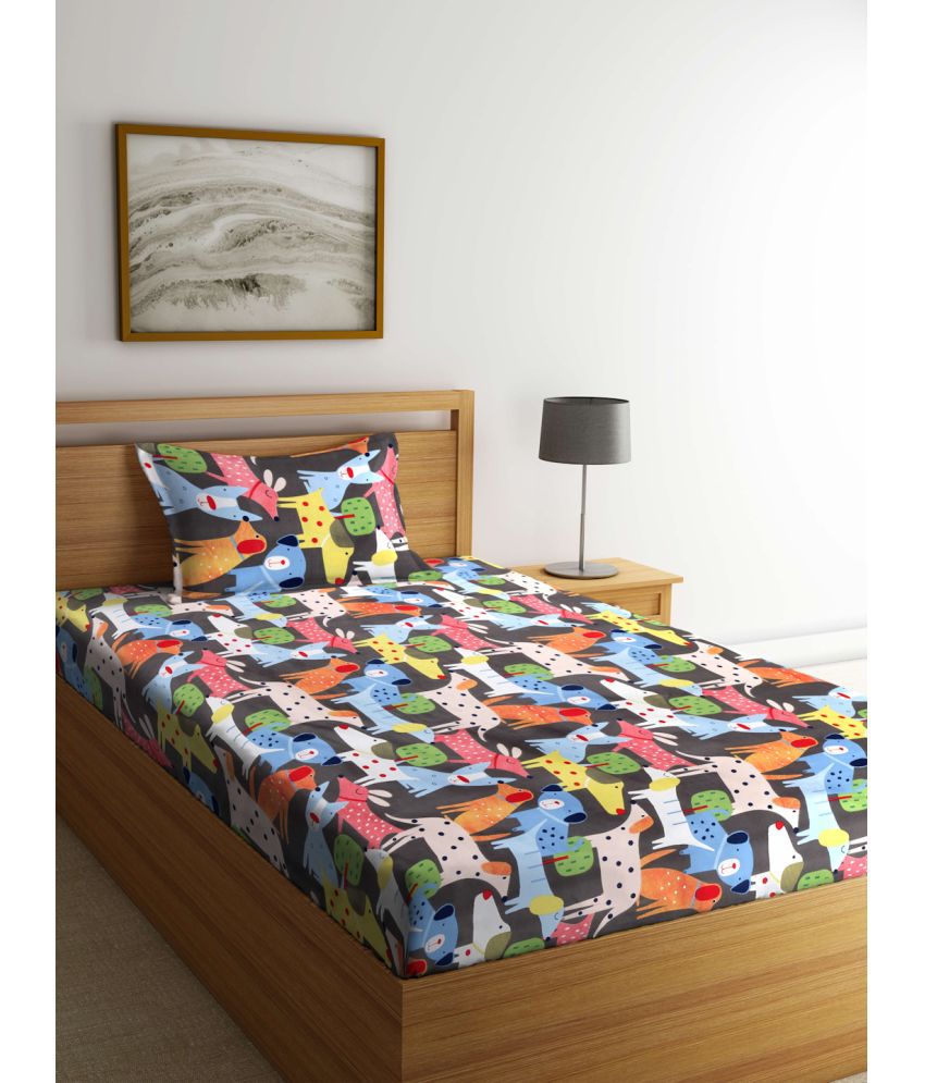     			Klotthe Poly Cotton Graphic 1 Single Bedsheet with 1 Pillow Cover - Multicolor
