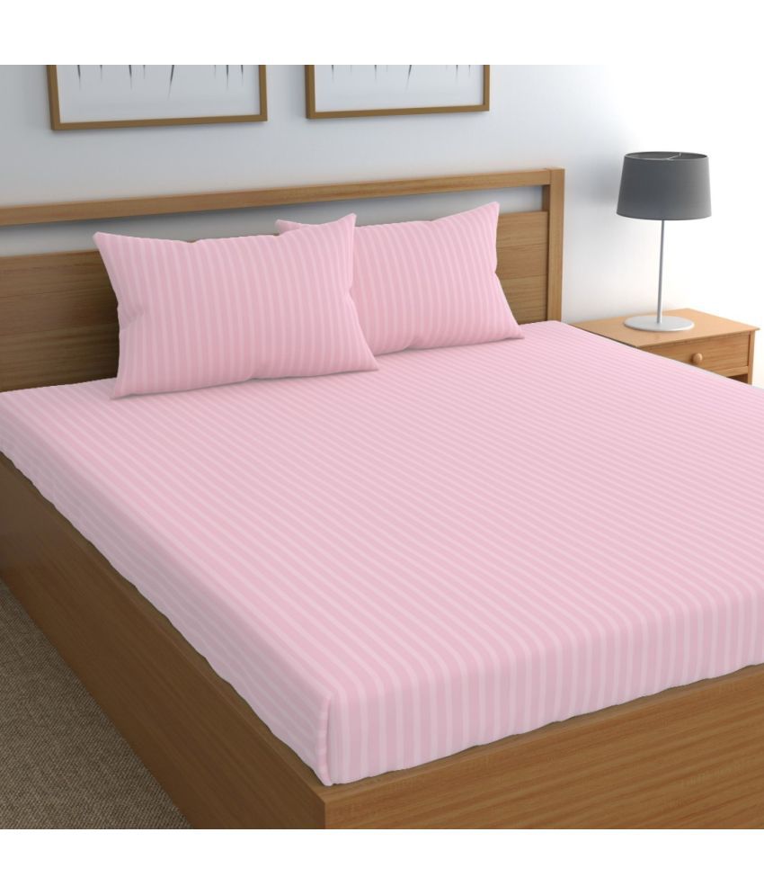     			Neekshaa Satin Vertical Striped 1 Double Bedsheet with 2 Pillow Covers - Baby Pink