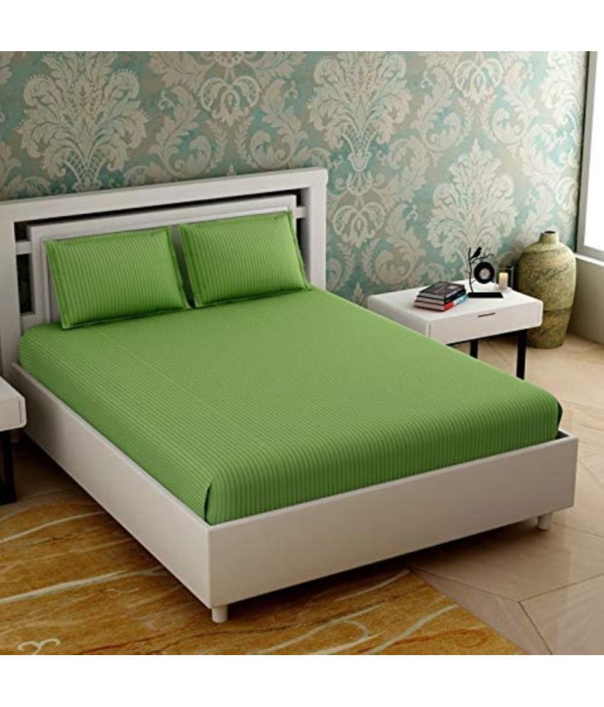     			Neekshaa Satin Vertical Striped 1 Double Bedsheet with 2 Pillow Covers - Light Green
